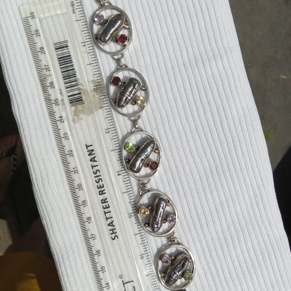 Biwa Pearl And Mixed Gemstone 925 Bracelet - Picture 4 of 4